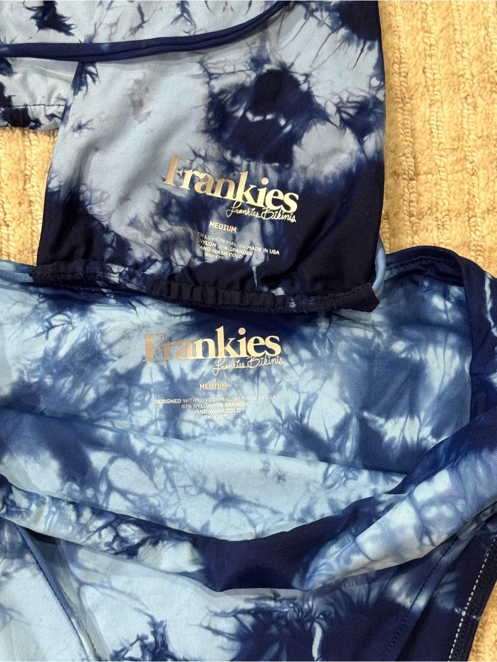 Frankie's Bikinis Navy and Periwinkle Tie-Dye Top Bottom Set ✨Rare Print 🎆